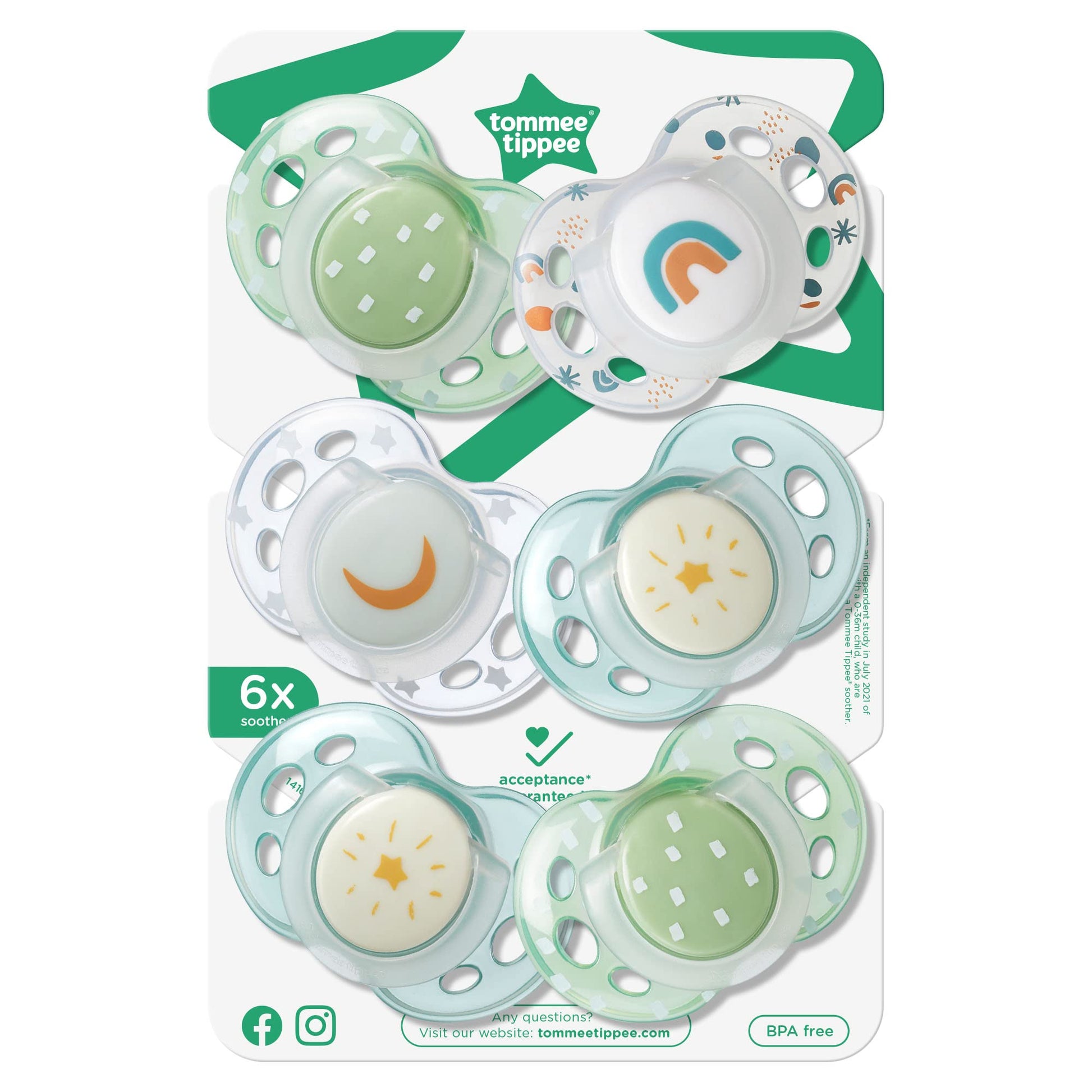 Tommee Tippee Schnuller für die Nacht, symmetrisches kieferorthopädisches Design, BPA-freies Silikonbeutel, 6—18 m, Packung mit 6 Schnullern - Meloni2