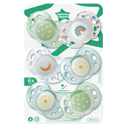 Tommee Tippee Schnuller für die Nacht, symmetrisches kieferorthopädisches Design, BPA-freies Silikonbeutel, 6—18 m, Packung mit 6 Schnullern - Meloni2