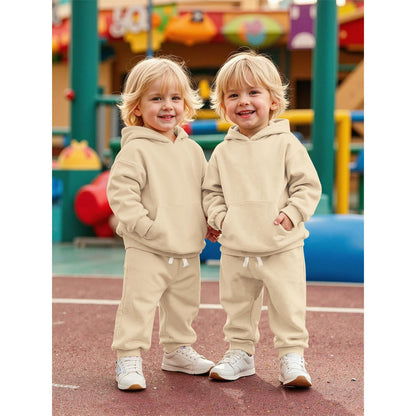 BOUTIKOME Baby Clothing Boys Girls Outfits Newborn Baby Clothing Hoodie and Trousers Two Piece Set with Hood Warm Soft Long Sleeve Shirt Plain Children's Hoodie 
