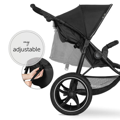 Hauck Runner, Schwarz/Neongelb - Robuster All-Terrain-Pugchair mit Regenschutz, XL Pneumatische Lufträder, verstellbare Rückenlehne von Geburt bis zu 22 kg, höhenverstellbarer Griff, XL Mesh-Fenster