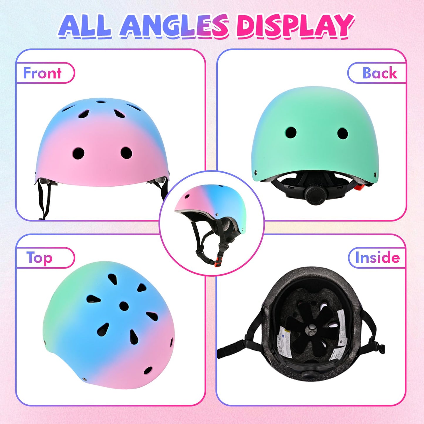 LOKJIJI Verstellbarer Kinder Fahrradhelm Skaterhelm für Mädchen Jungen Kinder Jugend, Farbe Farbverlauf Kinder Schutzhelme für Multi-Sportarten Fahrrad Skateboard Skaten