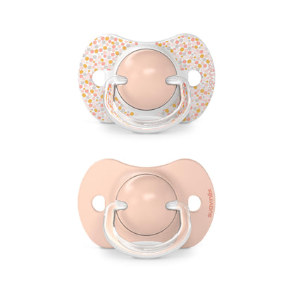 Suavinex, Set mit 2 Schnullern für Babys 0-6 Monate, Symmetrisch, Super weich und flexibel, Dreams Pink, 2er-Pack