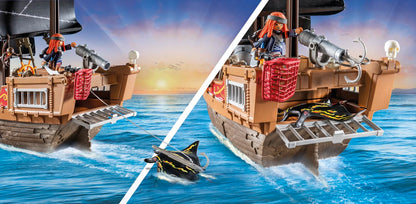 PLAYMOBIL Pirates 71418 Pirate Ship, Exciting Adventures on the High Sea, with Extensive Accessories such as Telescope, Compass and Cannons, Toy for Children from 4 Years