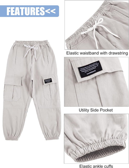 SEAUR Cargo Pants Girls Casual Pants Hip Hop Pants with Elastic Waist Sports Pants Jogging Pants with Pockets Drawstring Training Pants Sport Leisure Streetwear - 100-160cm 
