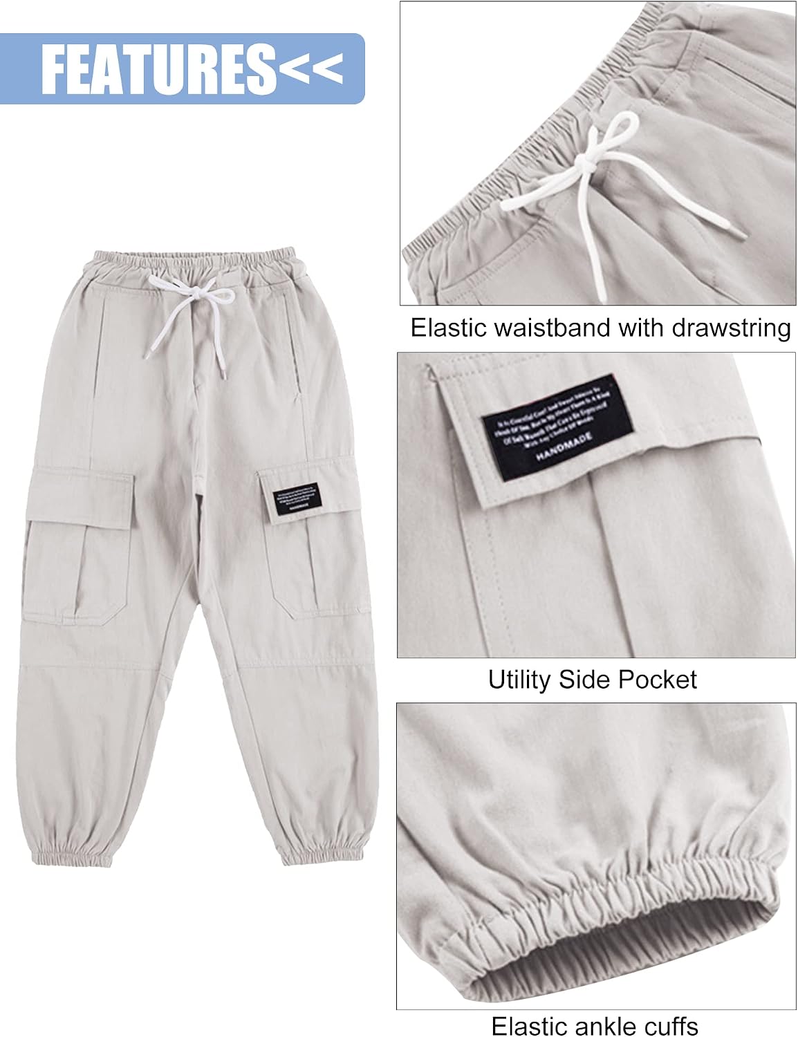 SEAUR Cargo Pants Girls Casual Pants Hip Hop Pants with Elastic Waist Sports Pants Jogging Pants with Pockets Drawstring Training Pants Sport Leisure Streetwear - 100-160cm 