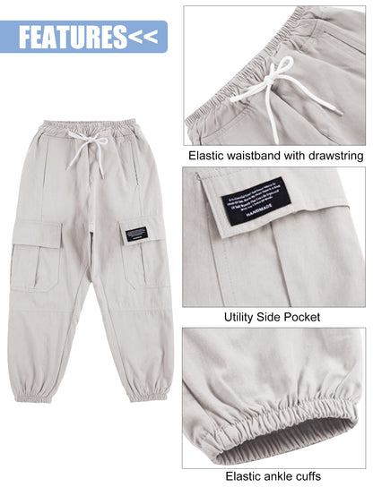 SEAUR Cargo Hose Mädchen Freizeithose Hip Hop Hose mit Gummibung Sporthose Jogginghose mit Taschen Kordelzug Trainingshose Sport Freizeit Streetwear - 100-160cm