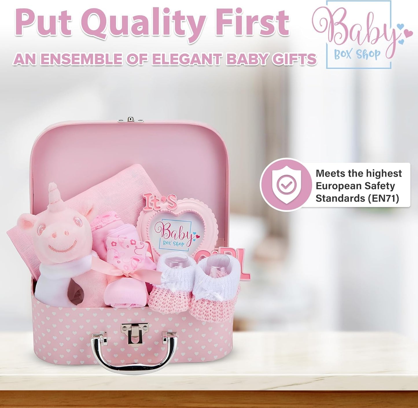 Box Shop Babyparty Mädchen Geschenk - 7 Baby Geschenkset, Für Neugeborenes, Zur Geburt - Rosa