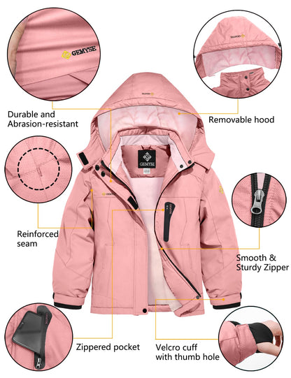 GEMYSE Girls' Waterproof Ski Jacket Windproof Fleece Outdoor Winter Jacket Rain Jacket with Hood