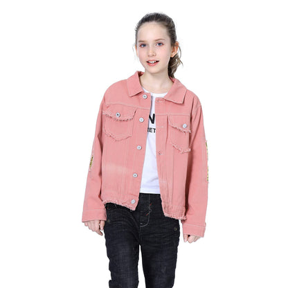 Amur Leopard Kids Girls Denim Jacket Cotton Denim Jacket Cute Children Spring Autumn Jacket 