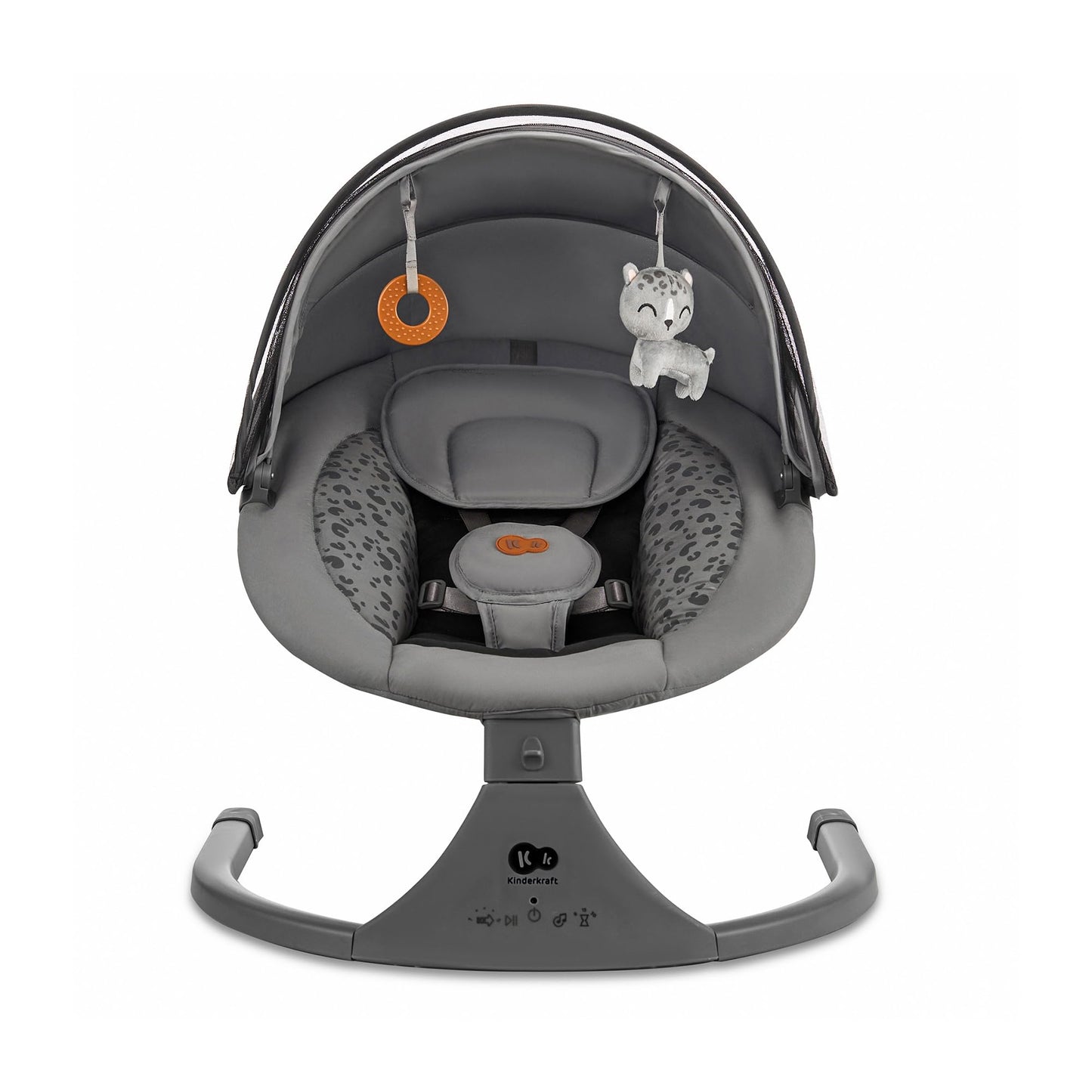 Kinderkraft LUMI 2 Babywippe, Elektrische Babyschaukel, Von der Geburt bis 9 Monate, Höhenverstellbar, 5 Schaukelmodi, 12 Melodien, Bogen mit Spielzeug, Dunkelgrau