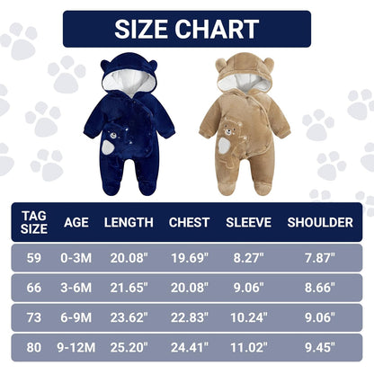 JiAmy Baby-Overall Baby-Strampler Flanell Winter-Strampelanzug mit Füßchen Kapuze Cartoon,Khaki 6-9 Monate