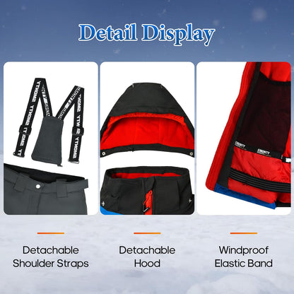 Kinder Schneeanzug für Jungen, Winter Skijacke und Hosen Set mit Kapuzenriemen, winddicht, wasserdicht, warmer Mantel