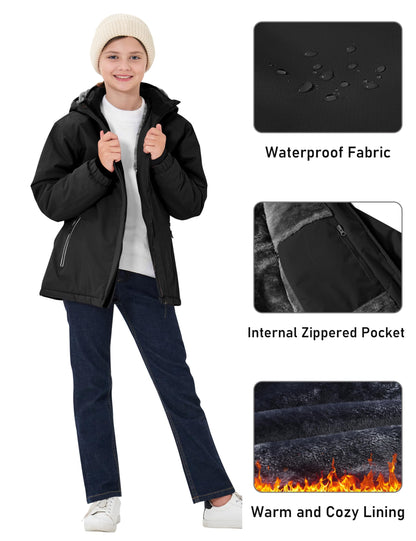 MoFiz Girls' Winter Jacket, Ski Jacket, Children's Softshell Jacket, Fleece Lining, Windproof, Outdoor Jacket with Hood