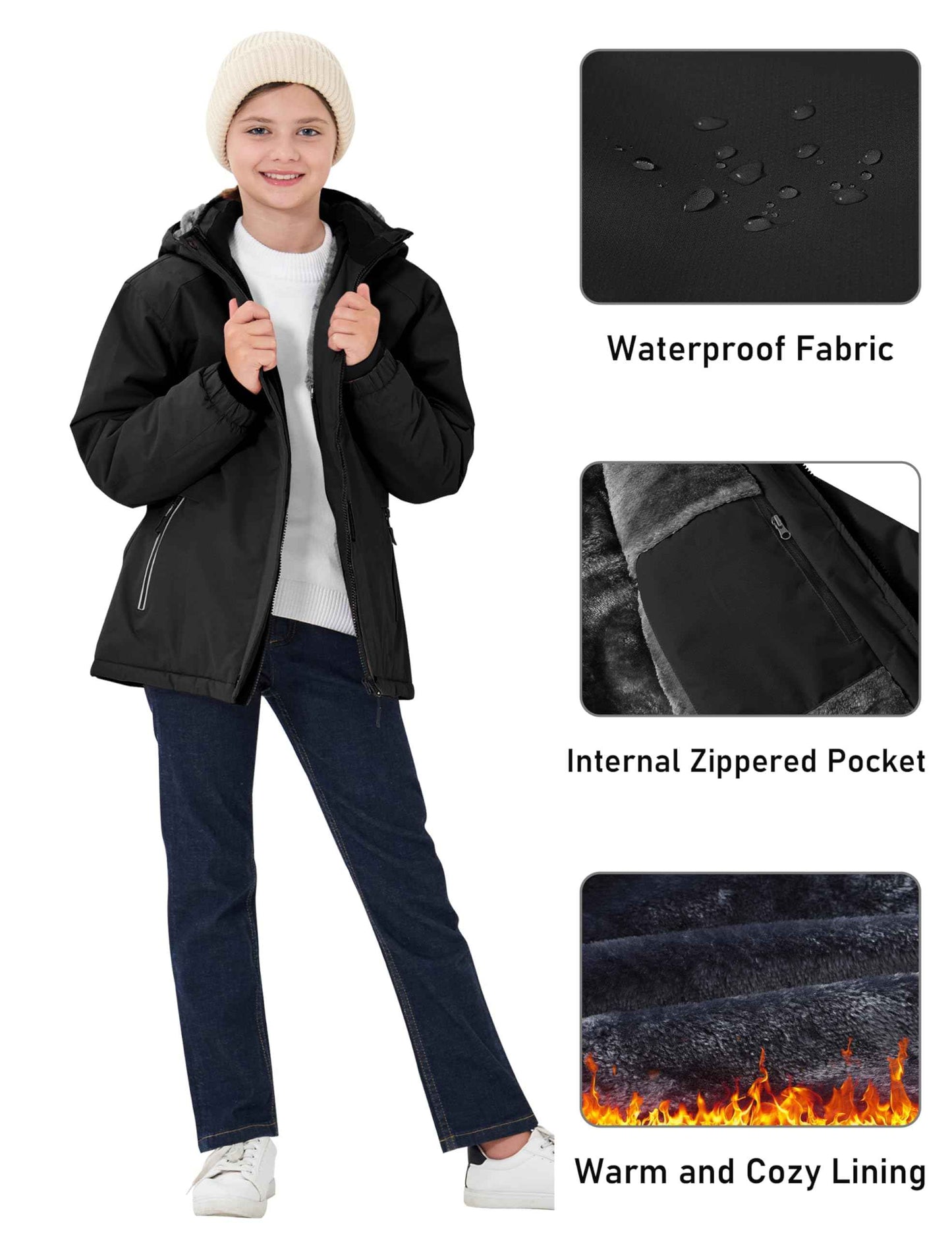 MoFiz Girls' Winter Jacket, Ski Jacket, Children's Softshell Jacket, Fleece Lining, Windproof, Outdoor Jacket with Hood