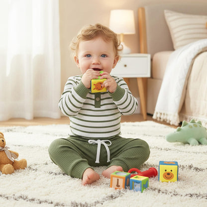 JiAmy Baby Boys' Clothing Long Sleeve Striped Bodysuit Romper + Trousers Outfit Set Newborn Soft Cotton Baby Clothing 0-24 Months