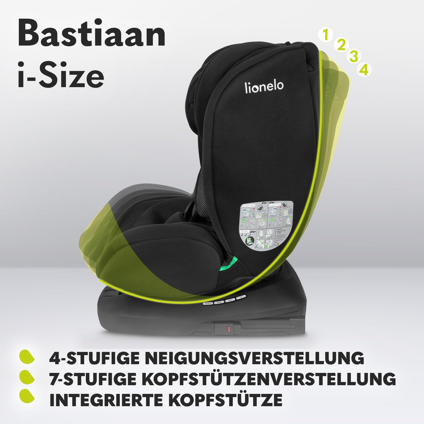 LIONELO Bastiaan i-Size One 360o drehbarer Autositz für Kinder von 40-150 cm, Montage in Fahrtrichtung und entgegen der Fahrtrichtung möglich, ISOFIX Pas TopTether Einstellbare Rückenlehne