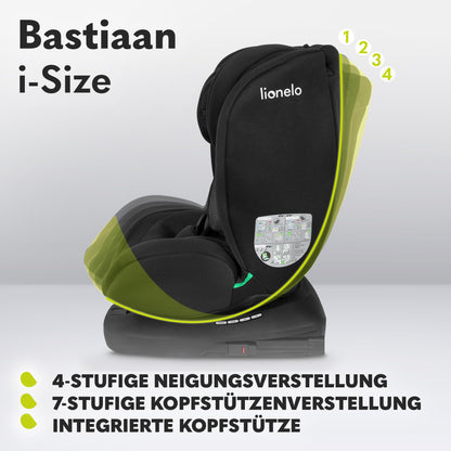 LIONELO Bastiaan i-Size One 360o drehbarer Autositz für Kinder von 40-150 cm, Montage in Fahrtrichtung und entgegen der Fahrtrichtung möglich, ISOFIX Pas TopTether Einstellbare Rückenlehne