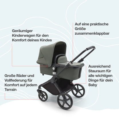 Bugaboo Fox Cub All Terrain Pushchair, Lightweight and Sturdy Pram, Durable Design and Extra Large Sun Canopy, One Piece and Self Standing Foldable - Black