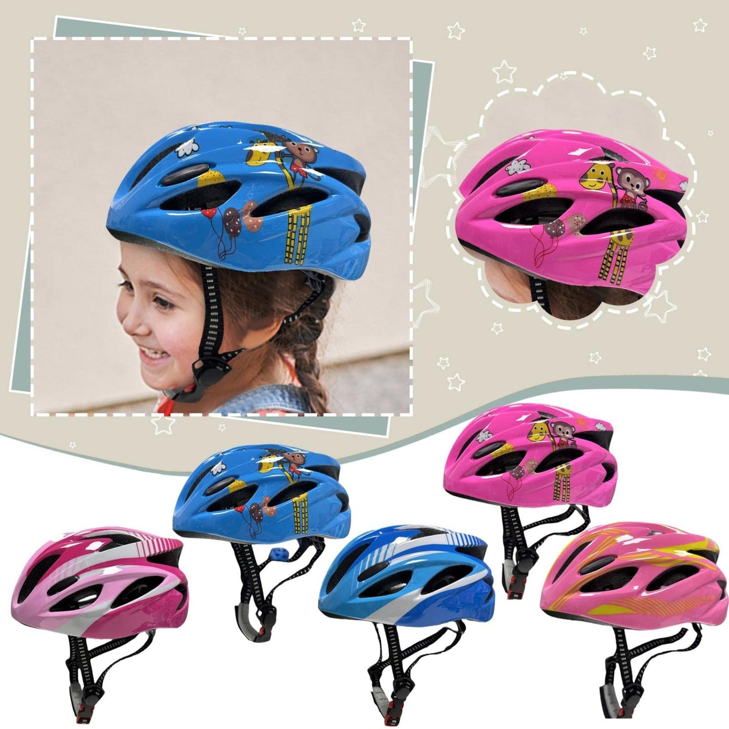 Fahrradhelm Kinder Mädchen [5 Farben] 47-57 cm Kinder Fahrrad Mütze mit Verstellbarer Schnürung Jungen Kinder Schutzhelme Helm Ski Zubehör Kinder Fahrradmütze für Reiten Skateboarden Skaten