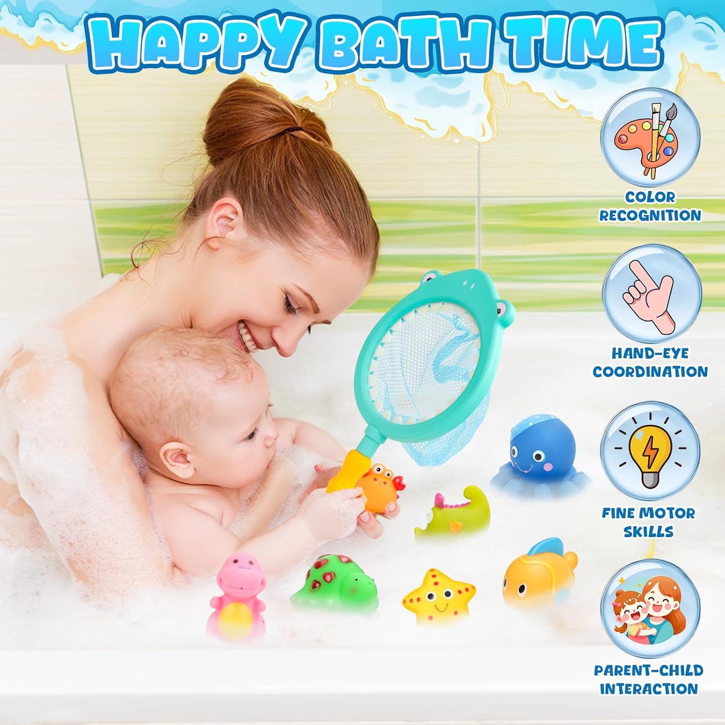 Jovicos Badespielzeug Babys ab 1 Jahr, Ohne Loch Wasserspielzeug für Kinder, 9 Stück Badewannenspielzeug Pool Spielzeug Geschenke für Jungen und Mädchen