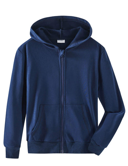 Spring&Gege Jungen Hoodie Sweatjacke Basic Einfarbig Baumwoll Kapuzenjacke für Kinder（3-12 Jahre）