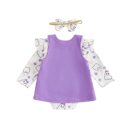 Geagodelia Baby Girl Halloween Clothing Outfit Pumpkin Ghost Baby Clothing Set Body Top + Jumpsuit Dress Newborn Soft Baby Set