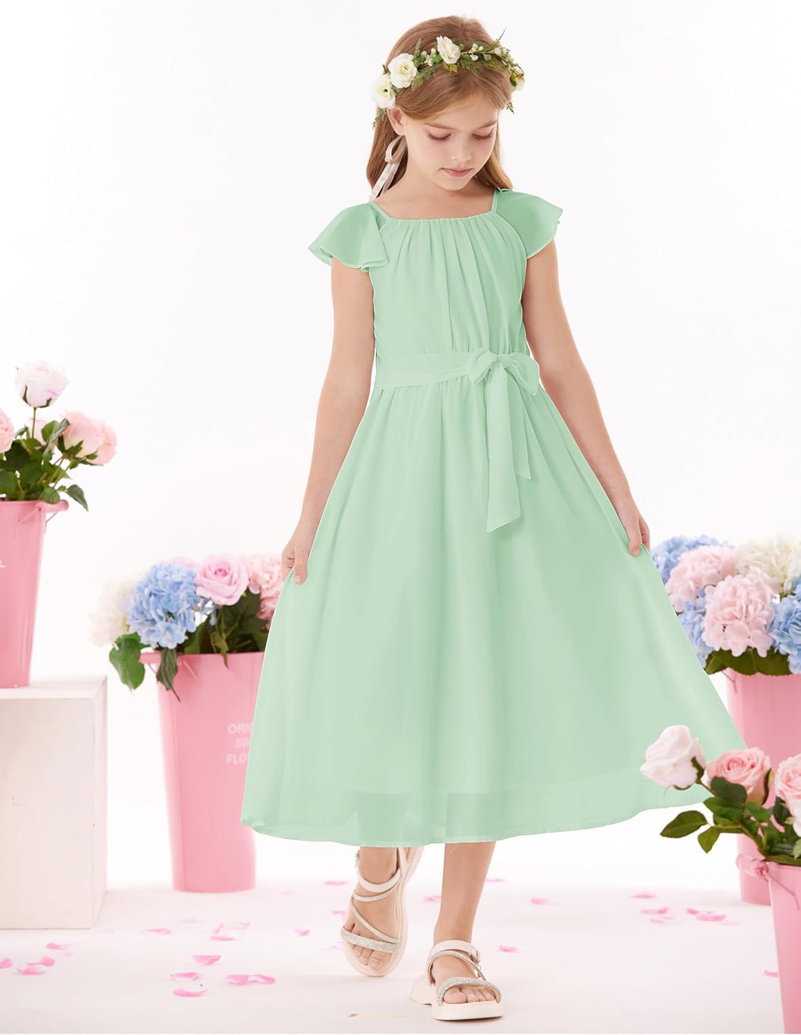 GRACE KARIN Girls Summer Dress Elegant Chiffon Princess Long Dress Wedding Guest Evening Dress for Teenage Girls 5-14 Years 