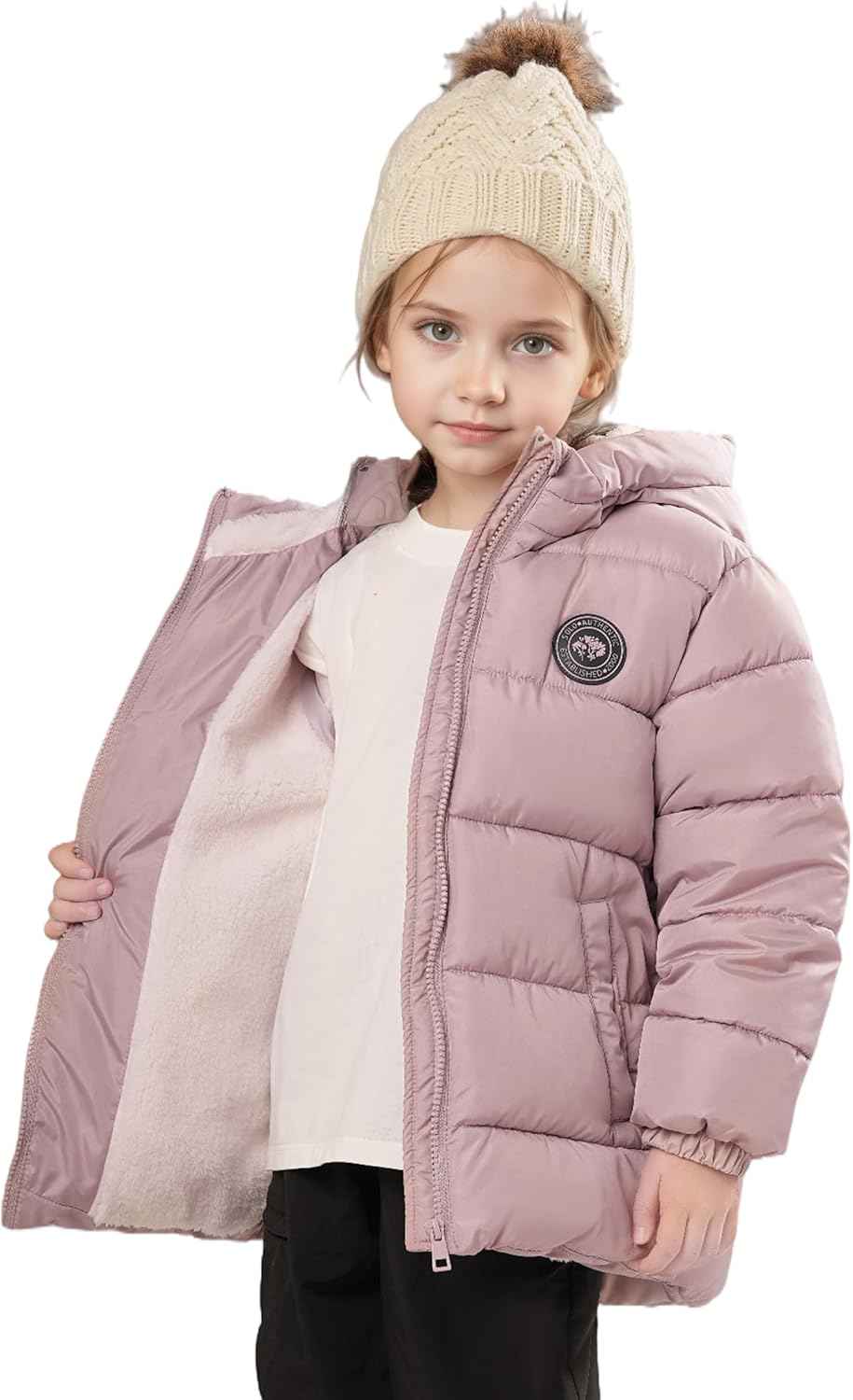 Sunny Sprout Winter Jacket with Hood for Toddlers, Heavy-Lined Puffer Jacket for Girls with Windproof Sleeves