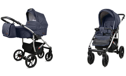 BabyLux® Bambimo Qbaro 3-in-1 Pushchair Set Including Baby Carrycot, Buggy Sports Seat, Car Seat - Car Seat - Pram Set - Combination Pram with Changing Bag, Rain Cover etc. 