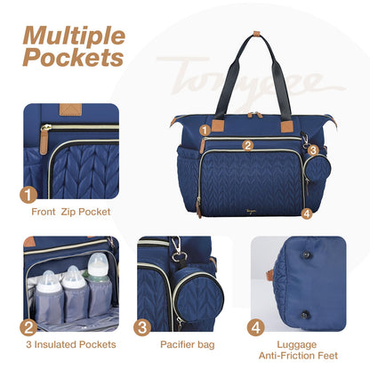 Wickeltasche mit Schnullertasche und Wickelunterlage, Wickelrucksack Multifunktions-Babytasche für Große Reisewindeltasche für Mama und Papa, isolierten Taschen-Dunkelblau