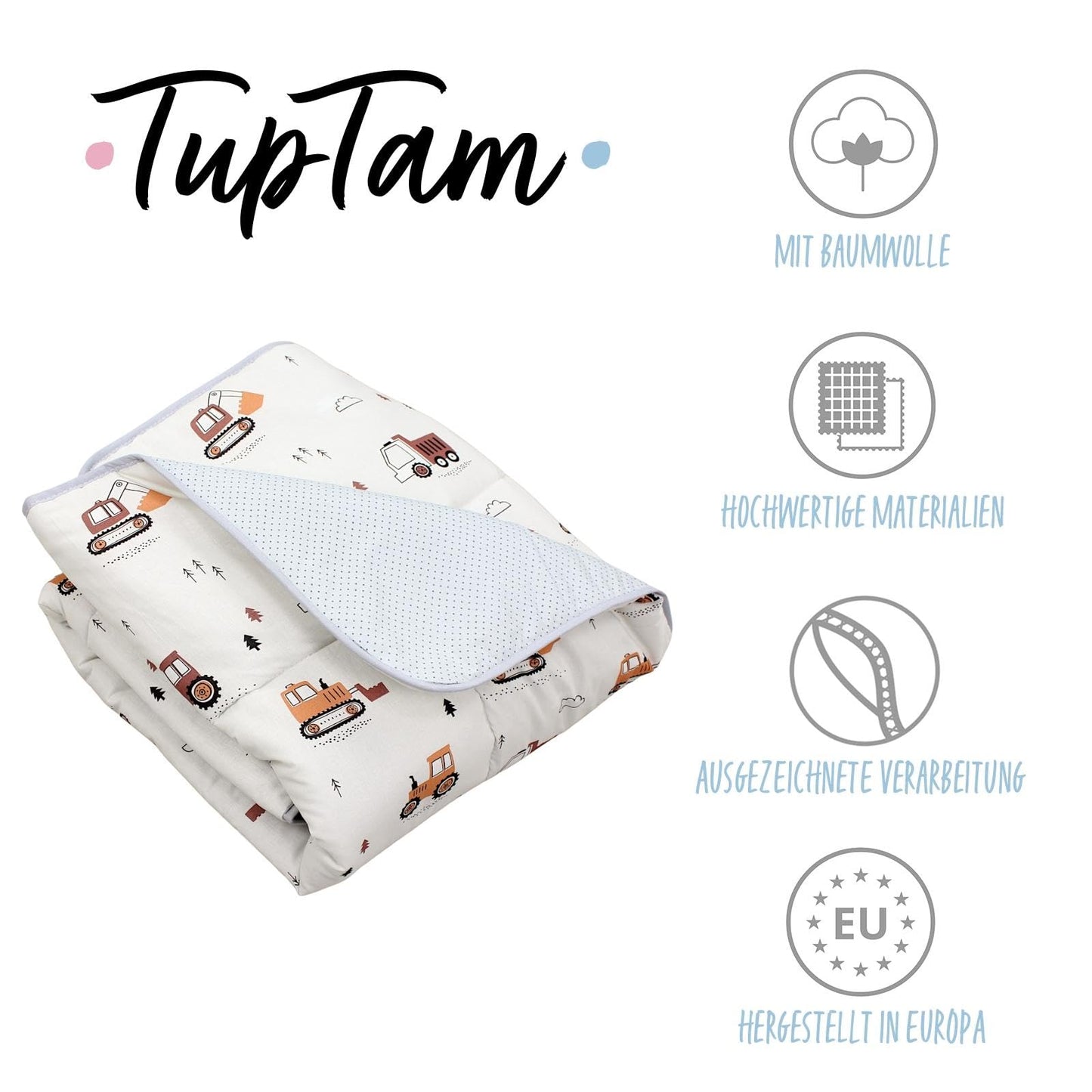 TupTam Krabbeldecke für Baby 120x120 cm - Gepolsterte Spieldecke Baby Baumwolle, XXL, OEKO-TEX, Weich & Hautfreundlich, Farbe: Wald/Beige