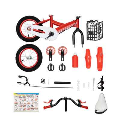 LKHDONG Kinderfahrrad 12 Zoll, Kinderrad für ab 2-4 Jahre, Tretfahrrad mit Stützräder und Korb, Kinder Fahrrad Mädchen Jungen, Fahrrad Kinder Höhenverstellbares - Meloni2