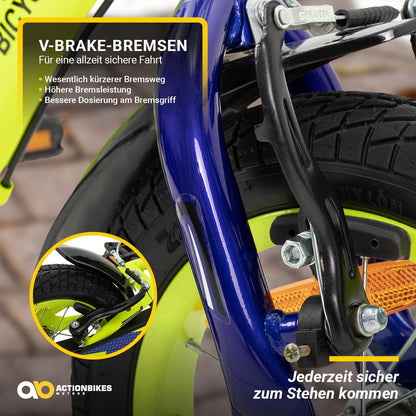 Actionbikes Kinderfahrrad Turbo | 12 16 Zoll - V-Brake Bremsen - Fahrrad für Kinder von 2-7 Jahren - Schutzblech v. / h - Kinder Fahrrad für Mädchen & Jungen - Fahrräder - Bicycle - Kinderrad - Bike - Meloni2
