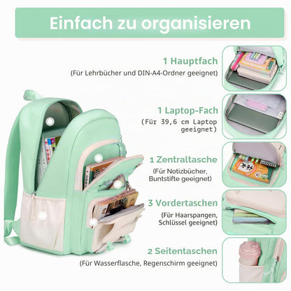 Tanou Schulrucksack Mädchen Schulranzen Kinder der 3.-7. Klasse, Rosa | Große Kapazität Schulrucksack Teenager, Leichter Nylon Mädchen Schultasche für Schule Reisen
