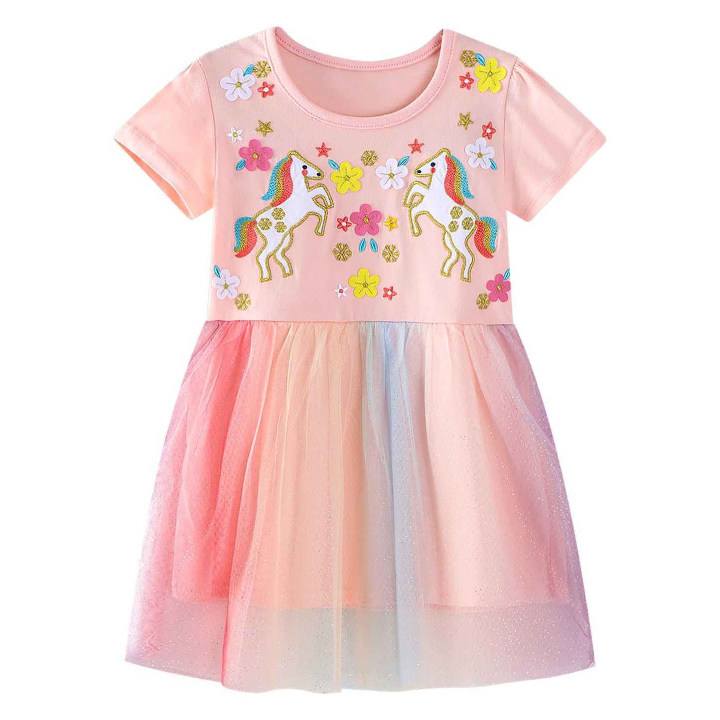 Baogaier Kleid Mädchen Pailletten Tüll Kleider Baumwolle Sommerkleid Sommer Frühling T-Shirt Tüllkleid Kinderkleid Gr. 92-122
