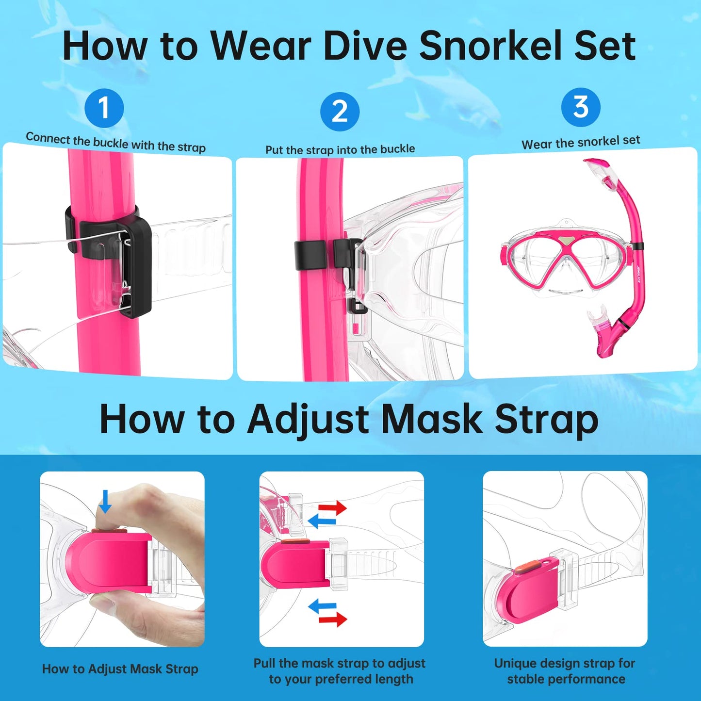 JEMULICE Taucherbrille Kinder, Schwimmbrille Kinder Schnorchelmaske für Jungen Mädchen, Tauchmaske mit Nasenabdeckung 180°Panorama HD Anti Nebel Anti-Leck Schwimmmaske für Kinder 4-16 Jahre
