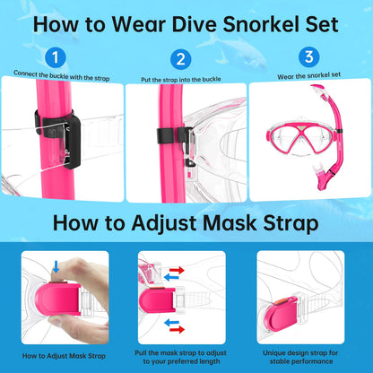 JEMULICE Taucherbrille Kinder, Schwimmbrille Kinder Schnorchelmaske für Jungen Mädchen, Tauchmaske mit Nasenabdeckung 180°Panorama HD Anti Nebel Anti-Leck Schwimmmaske für Kinder 4-16 Jahre