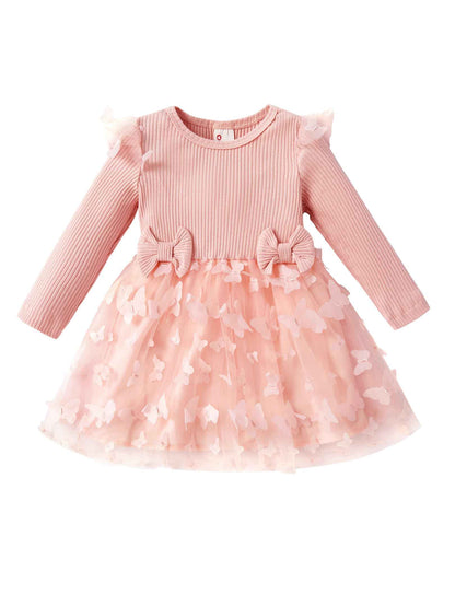 PATPAT Baby Girls' Tulle Dress with Long Sleeves, Tutu for Toddlers, Perfect as a Flower Girl or Christmas Party Birthday Long Sleeve Princess Dress, 3-24 Months