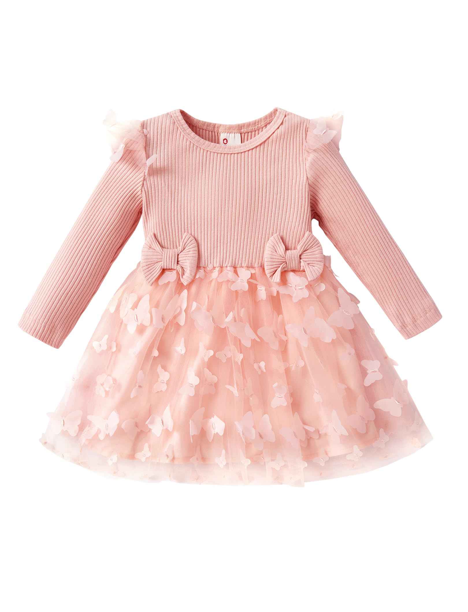 PATPAT Baby Girls' Tulle Dress with Long Sleeves, Tutu for Toddlers, Perfect as a Flower Girl or Christmas Party Birthday Long Sleeve Princess Dress, 3-24 Months