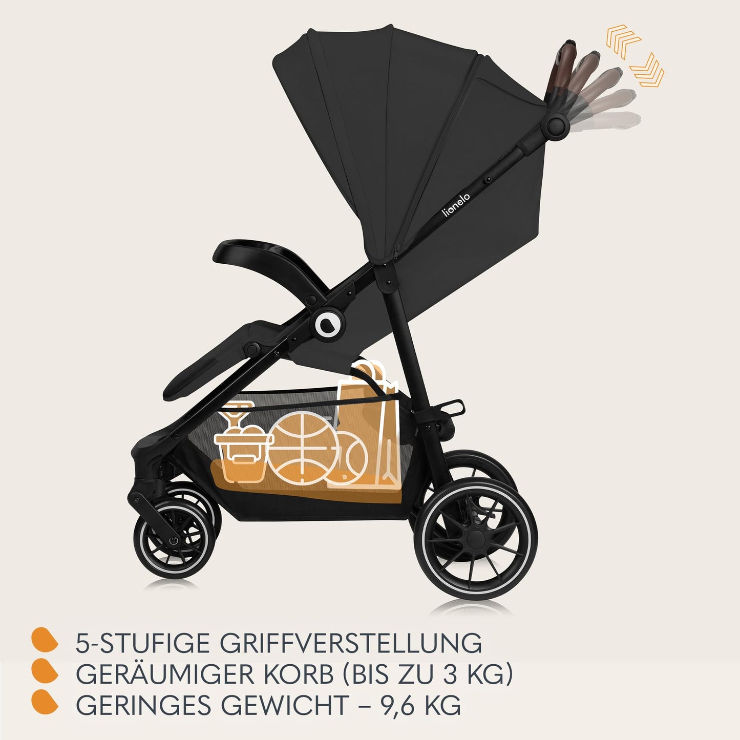 LIONELO Emma Plus Kinderwagen bis zu 15 kg, Kindersportwagen, leicht modern klein Buggy mit Liegeposition, zusammenklappbar, große Räder, großer Korb, Tasche Vivid Turkus