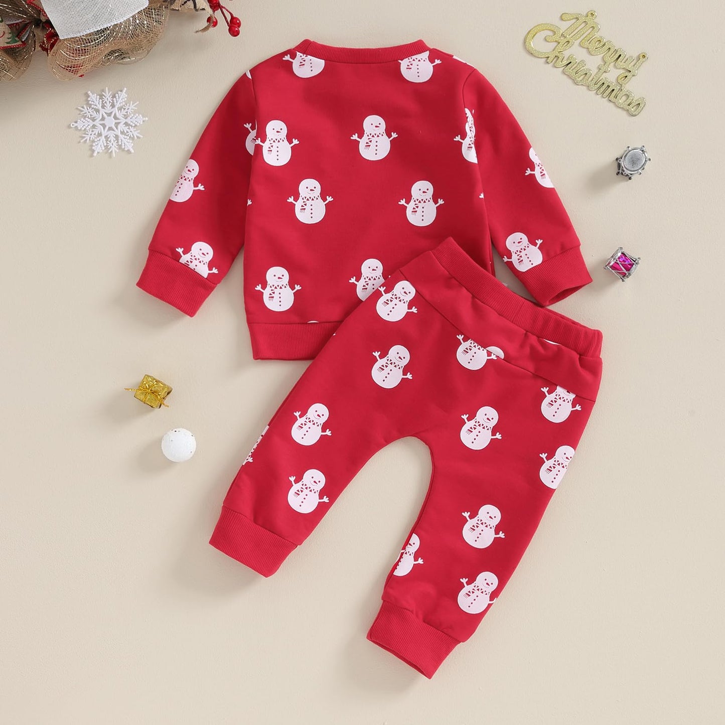 Baby Boys Girls Outfit Snow Sweatshirt + Trousers Two Piece Set Christmas New Year Baby Newborn Clothing