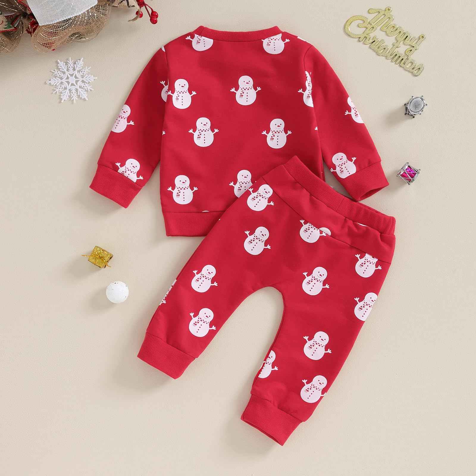 Baby Boys Girls Outfit Snow Sweatshirt + Trousers Two Piece Set Christmas New Year Baby Newborn Clothing