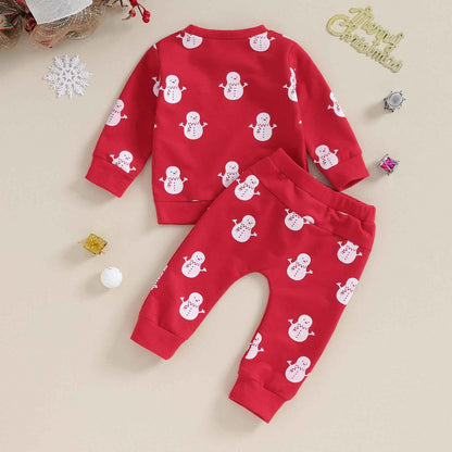 Baby Boys Girls Outfit Snow Sweatshirt + Trousers Two Piece Set Christmas New Year Baby Newborn Clothing