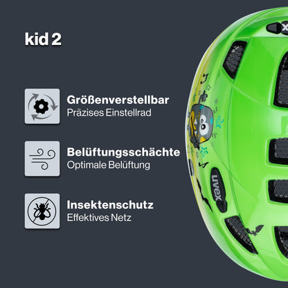 uvex Kid 2 - Lightweight bicycle helmet for children - individual size adjustment - expandable with LED light 