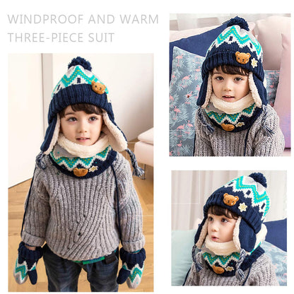 DORRISO Unisex-Baby Jungen Mädchen Mütze Schal Handschuh Set Niedlich Frühling Winter Herbst Beanie Strickmütze Warm Niedlich Klein Fuchs Wintermütze 1-6 Jahre alt