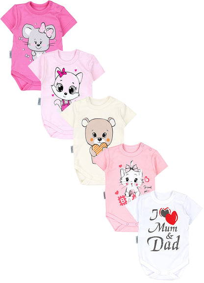 TupTam Baby Body Kurzarm im 5er Pack – Bedruckter Body Baby aus Baumwolle für Jungen und Mädchen