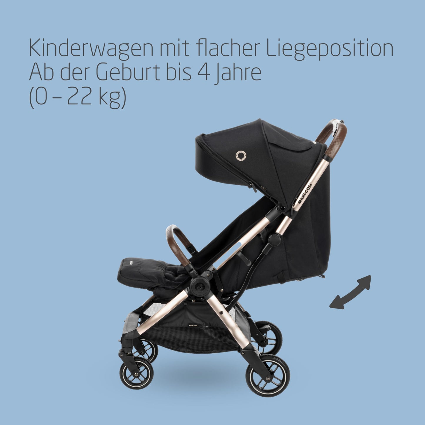 Maxi-Cosi Eva3 Pushchair, 0-4 Years, 0-22 kg, Baby Pram, Lightweight and Compact, Flat Reclining Position, 3 Reclining Positions, Automatic with 1 Hand Folding, Carry Strap, Select Grey
