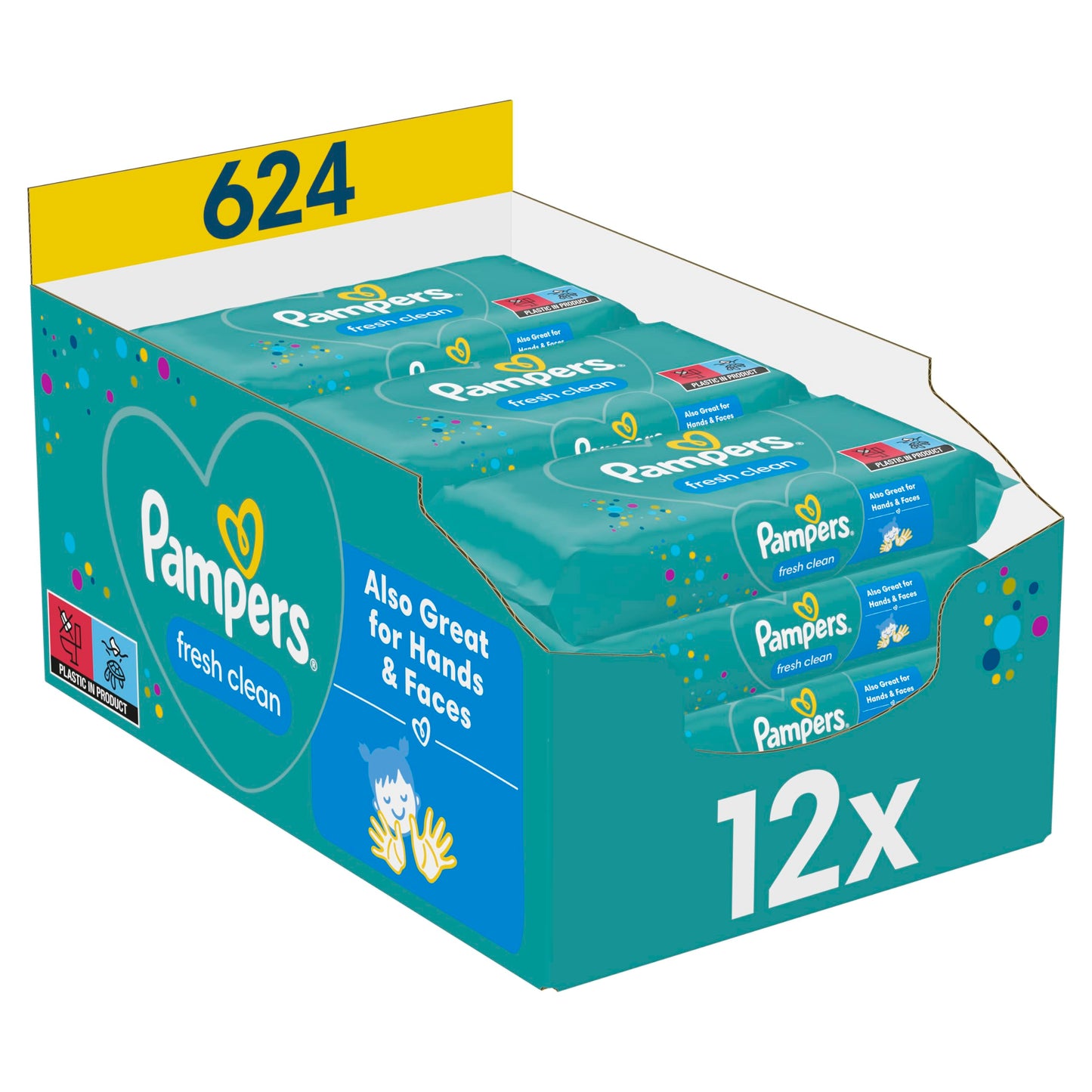 Pampers Fresh Clean Feuchttücher 1 Packungen mit 52 Stück, 624 Feuchttücher, milder Duft, auch für Hände und Gesicht geeignet