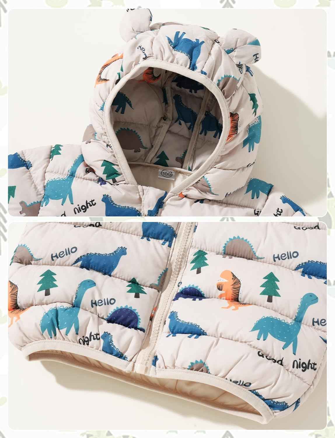 Happy Cherry Winter Jacket Baby Boys Girls Winter Coat with Hood Quilted Jacket Warm Lightweight Down Jacket Winter Cute Printed Outerwear