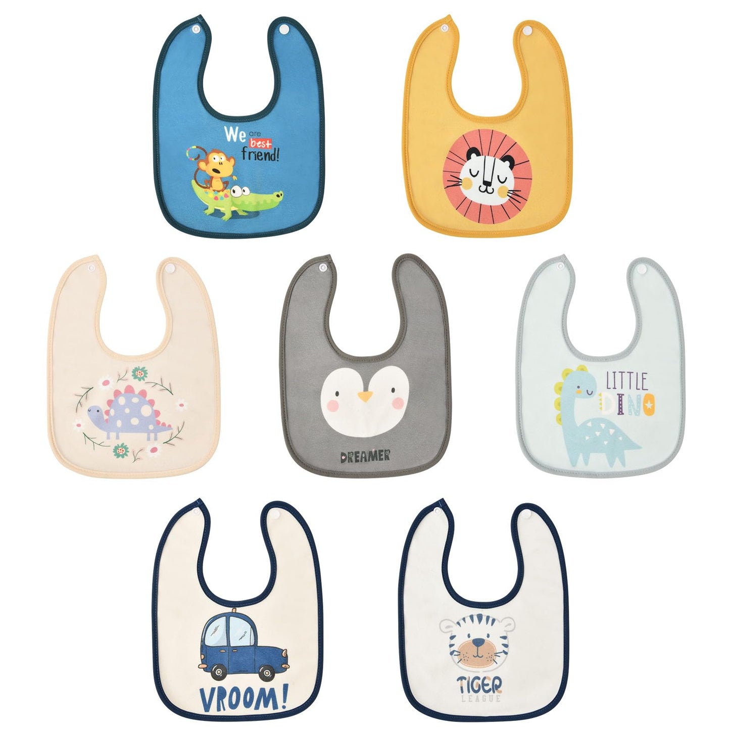 HOTUT Baby Bibs, 7 Pack Baby Water-Repellent Bibs, Soft and Absorbent Children's Bibs with Snap Fastener, Drool Bibs Burp Cloths Baby for Boys and Girls 